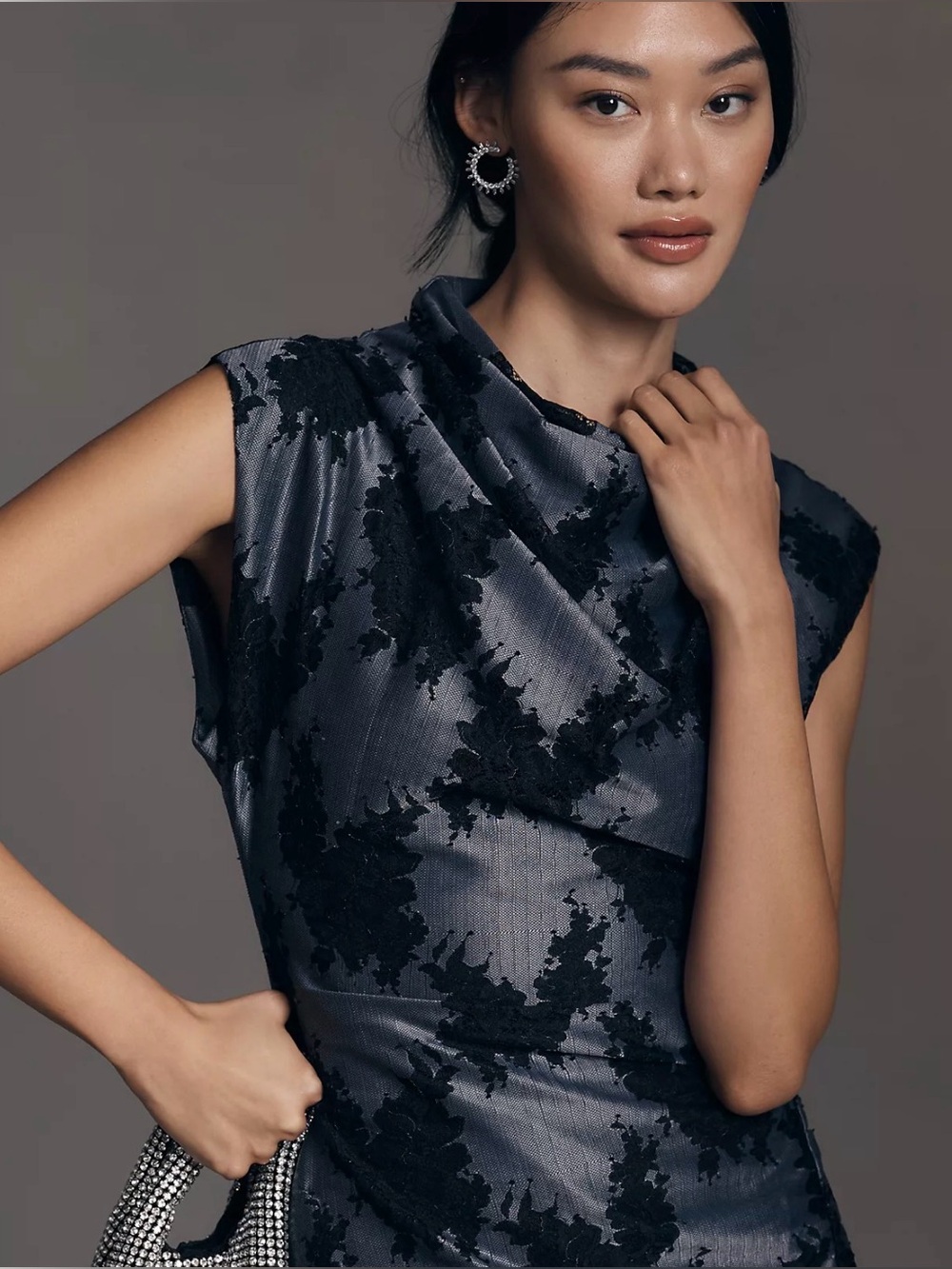 Anthropologie The Maya Ruched Cowl-Neck Dress: Lace Mini Edition Size 8 - Picture 3 of 9